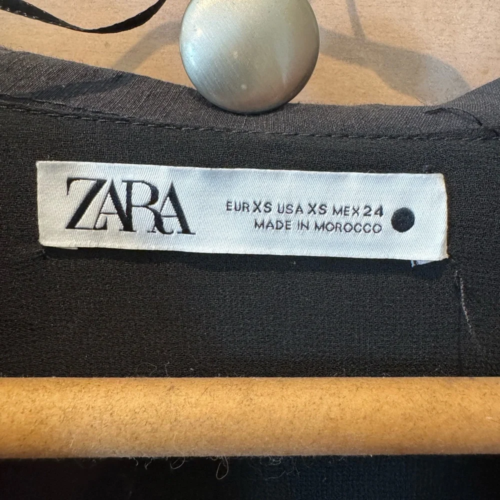 Zara Black Ruched Long Sleeve Dress Size XS